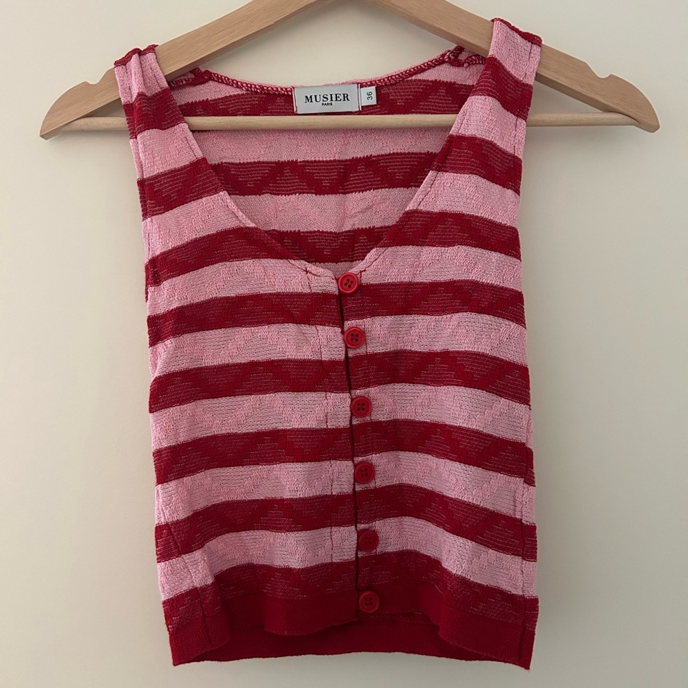 Musier Paris Pink and Red Striped Knit Tank